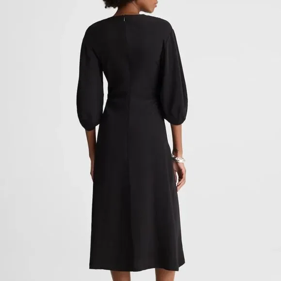 Madewell Jasmine Midi Dress Black Ruched Waist Crepe V Neck Slit Size 6 NWT - Picture 6 of 15